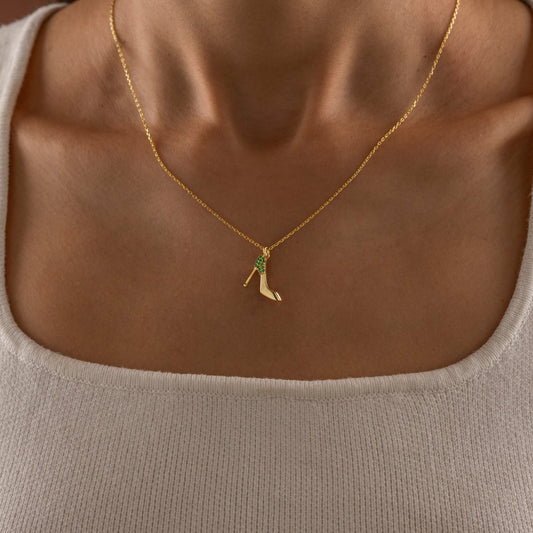 Emerald Stiletto Pendant Necklace 925 Sterling Silver