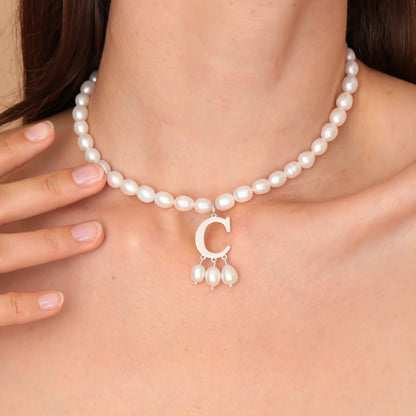Anne Boleyn Style Custom Initial Pearl Necklace