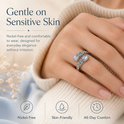 🔥 BUT 2 GET 10% 🔥 Moonstone Bloom Ring | Vintage Style • Adjustable Fit • Timeless Elegance