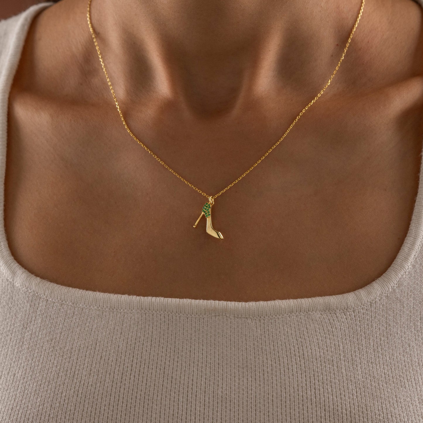 Emerald Stiletto Pendant Necklace  925 Sterling Silver
