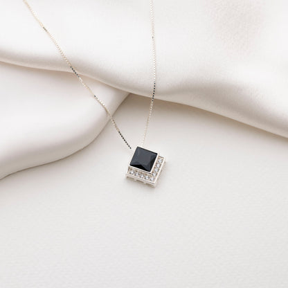 Onyx Style Pavé Square Necklace in 925 Sterling Silver