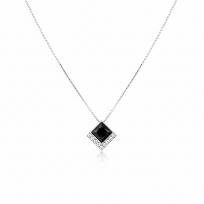 Onyx Style Pavé Square Necklace in 925 Sterling Silver