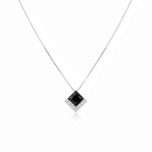 Onyx Style Pavé Square Necklace in 925 Sterling Silver