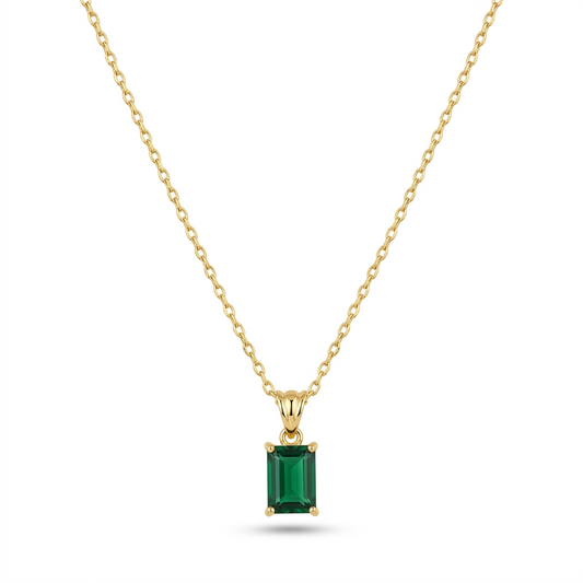 Handmade Emerald Cut Green Necklace 925 Sterling Silver