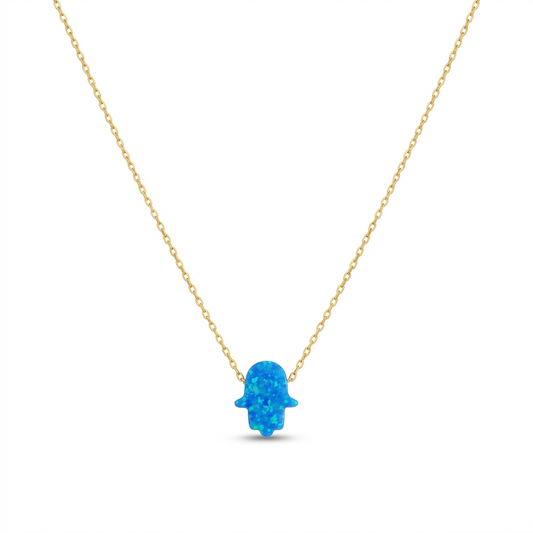 Handmade Turquoise Opal Hamsa Necklace 925 Sterling Silver Chain