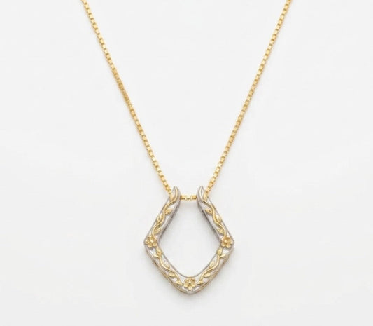 Two-Tone Cottagecore Ring Holder Necklace - 925 Sterling Silver Floral Wedding Band Keeper