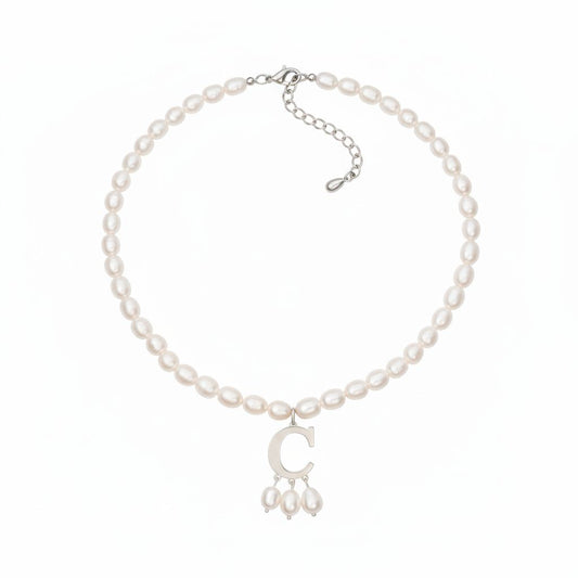 14k Solid Gold Pearl & Initial Necklace