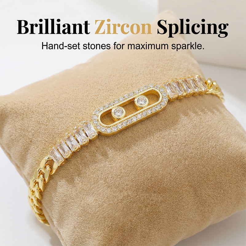 🔥 BUT 2 GET 10% 🔥 Pulsera de Cadena con Circonia Cúbica en Tono Dorado para Mujer